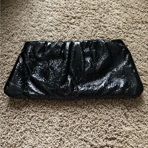 Glossy Black Clutch with Textured Design